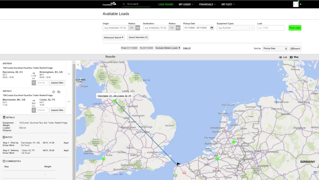 CoyoteGO Carrier chapter 3 map view full picture - coyote logistics